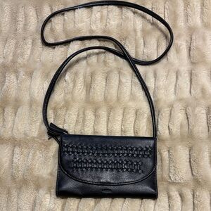 Fossil Black Leather Crossbody with Braided Detail